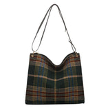 Women Plaid Woolen Cloth Shoulder Tote Bag Retro Shopper Eco Shopping Bag