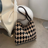 Women Plaid Woolen Cloth Shoulder Tote Bag Retro Shopper Eco Shopping Bag