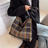 Women Plaid Woolen Cloth Shoulder Tote Bag Retro Shopper Eco Shopping Bag