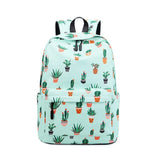 Women Plant Printing School Backpack Cactus Travel Laptop Knapsack