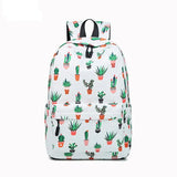 Women Plant Printing School Backpack Cactus Travel Laptop Knapsack