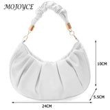 Women Pleated Bag Solid Hobos Shoulder Underarm Bag Ladies Casual PU Leather