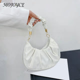 Women Pleated Bag Solid Hobos Shoulder Underarm Bag Ladies Casual PU Leather