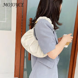 Women Pleated Bag Solid Hobos Shoulder Underarm Bag Ladies Casual PU Leather