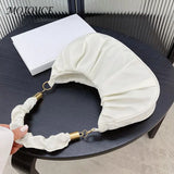 Women Pleated Bag Solid Hobos Shoulder Underarm Bag Ladies Casual PU Leather