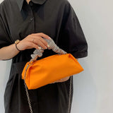 Women Pleated Shoulder Crossbody Bag Rhinestones Clutch Handbag