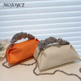 Women Pleated Shoulder Crossbody Bag Rhinestones Chain Small Handbags