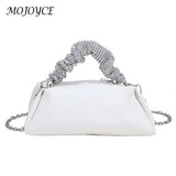 Women Pleated Shoulder Crossbody Bag Rhinestones Chain Small Handbags