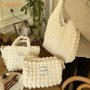 Women Pleated Handbag Large Capacity Shoulder Bag Female Bubble Flo