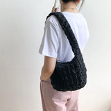 Women Pleated Lattice Shoulder Bag Large Capacity Crossbody Tote Soft Handbag