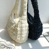 Women Pleated Lattice Shoulder Bag Large Capacity Crossbody Tote Soft Handbag