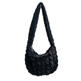 Women Pleated Lattice Shoulder Bag Large Capacity Crossbody Tote Soft Handbag