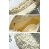 Women Pleated Lattice Shoulder Bag Large Capacity Crossbody Tote Soft Handbag