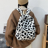 Women Plush Backpack School Shoulder Bag Animal Cow Pattern Travel Rucksack