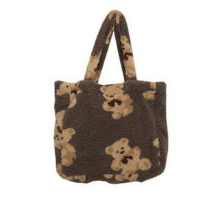 Women Plush Bear Handbags Girls Lamb Like Fabric Shoulder Bag