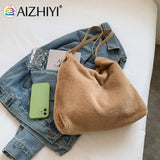 Plush Double Strap Handbag Warm Fabric Large Capacity Shopping Bags