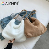 Plush Double Strap Handbag Warm Fabric Large Capacity Shopping Bags