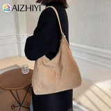 Plush Double Strap Handbag Warm Fabric Large Capacity Shopping Bags