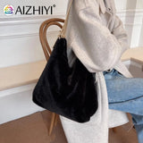 Plush Double Strap Handbag Warm Fabric Large Capacity Shopping Bags