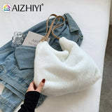 Plush Double Strap Handbag Warm Fabric Large Capacity Shopping Bags