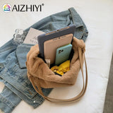 Plush Double Strap Handbag Warm Fabric Large Capacity Shopping Bags