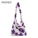 Women Plush Flower Pattern Shoulder Bag Winter Warm Fabric
