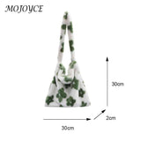 Women Plush Flower Pattern Shoulder Bag Winter Warm Fabric