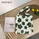 Women Plush Flower Shoulder Bag Winter Warm Fabric Shopping Bags