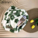 Women Plush Flower Pattern Shoulder Bag Winter Warm Fabric