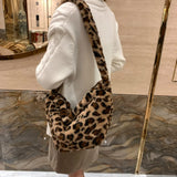 Leopard Fur Crossbody Bag Zipper Large Capacity Soft Plush Autumn Travel