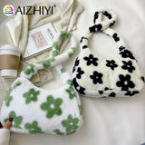 Plush Fur Flower Love Shoulder Bag Winter Zipper Armpit Bag