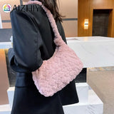 Plush Fur Flower Love Shoulder Bag Winter Zipper Armpit Bag