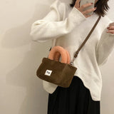 Women Plush Handbags Bucket Shoulder Bag Letter Messenger Bag