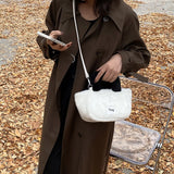 Women Plush Handbags Bucket Shoulder Bag Letter Messenger Bag
