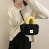 Women Plush Handbags Bucket Shoulder Bag Letter Messenger Bag