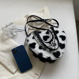 Women Plush Love Pattern Shoulder Bag Female Thick Chains Bags Y2K