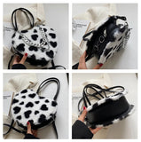 Women Plush Love Pattern Shoulder Bag Female Thick Chains Bags Y2K