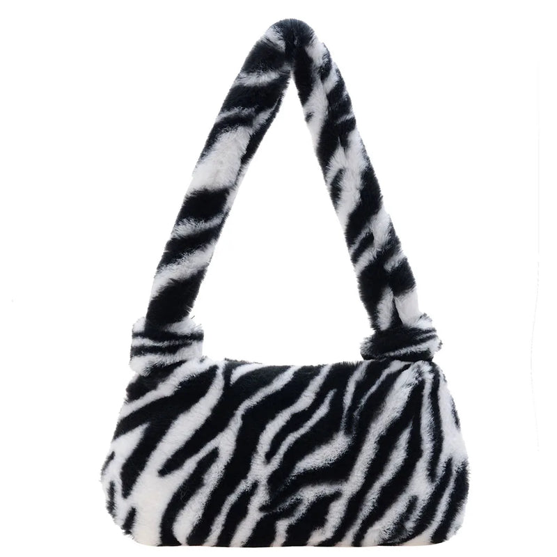 Plush Money Purse Retro Animal Pattern Handbag Plush Shoulder Bag