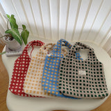 Women Plush Plaid Tote Shoulder Bags Canvas Fluffy Handbags Large Capacity