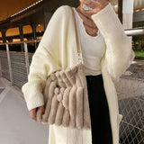 Women Plush Shopping Bags Heart Print Shoulder Bag