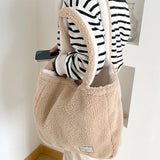 Women Plush Shoulder Bag Large Capacity Double Sided Lamb Like Fabric Shopper
