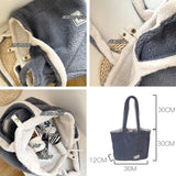Women Plush Shoulder Bag Large Capacity Double Sided Lamb Like Fabric Shopper