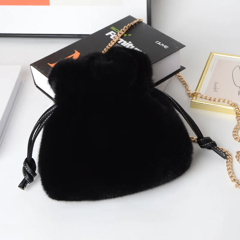 Women Plush Shoulder Bag Soft Faux Fur Mink Fur Ladies Crossbody Shopping Bag