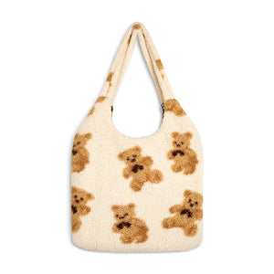 Women Plush Shoulder Bag Soft Canvas Tote Large Capacity Handbag