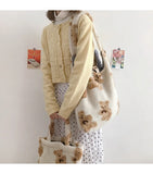 Women Plush Shoulder Bag Soft Canvas Tote Large Capacity Handbag