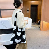 Plush Shoulder Bag Love Heart Pattern Furry Tote Winter Crossbody Large Capacity