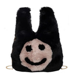 Women Plush Smiley Handbag Buckle Shoulder Bag Soft Ladies Winter