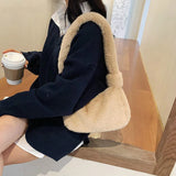 Women Plush Soft Handbag Solid Shoulder Underarm Bag