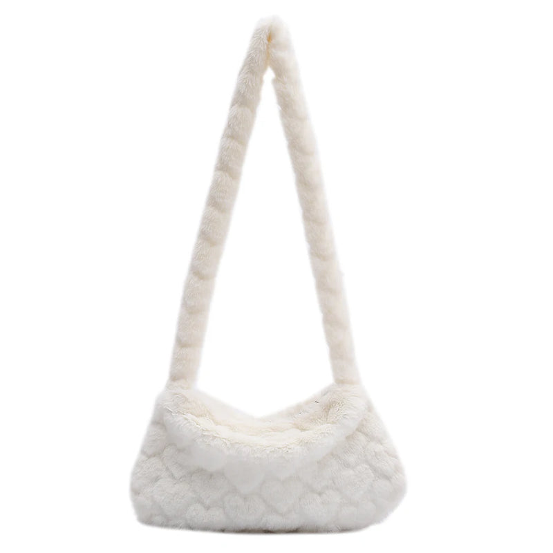 Women Plush Solid Shoulder Bag Female Winter Warm Shopping Bags