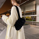 Women Plush Solid Shoulder Bag Female Winter Warm Shopping Bags